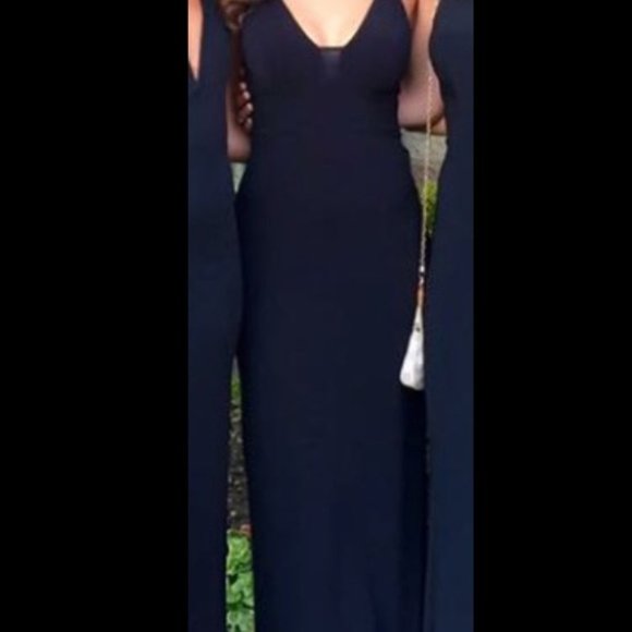 New Alice + Olivia Devlin plunge neck mesh insert v-neck maxi column gown dress - Picture 2 of 16